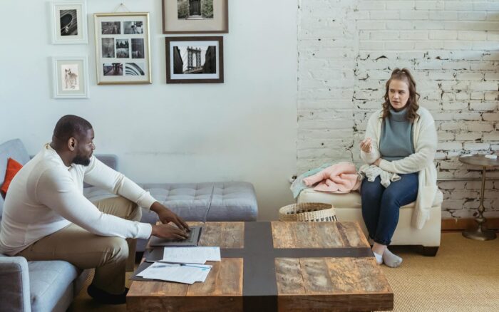 wife and husband having serious conversation